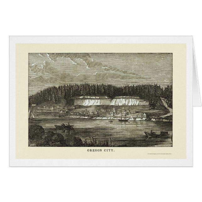 Oregon stad ELLER panorama- karta - 1850 Hälsningskort (Framsidan Horizontal)