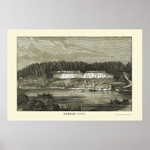 Oregon stad ELLER panorama- karta - 1850 Poster