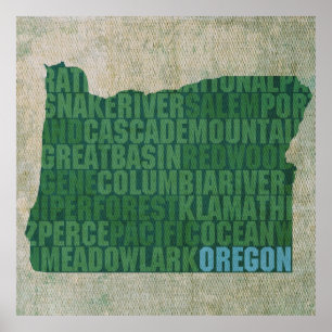 Oregon State Disline Ord Karta på Canvas Poster