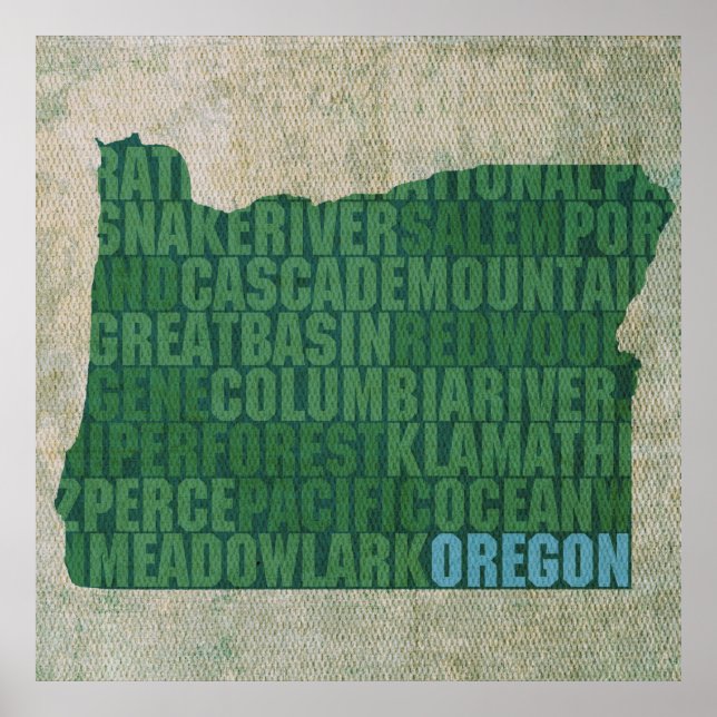 Oregon State Disline Ord Karta på Canvas Poster (Framsidan)
