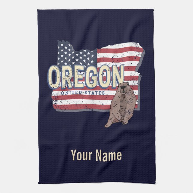 Oregon State United Stater Retro Karta USA Souveni Kökshandduk (Vertikal)