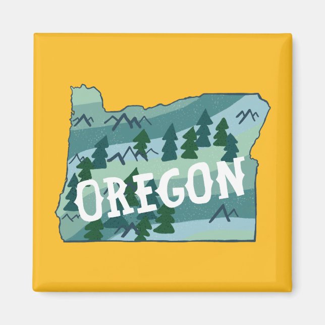 Oregon-staten Karta Illustration Magnet (Framsidan)