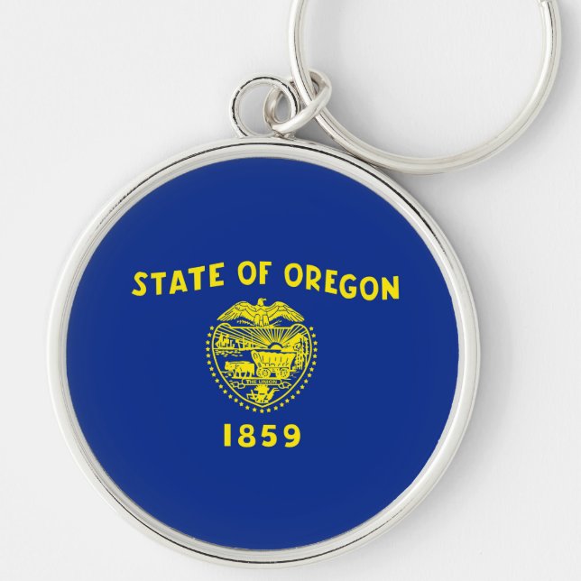 Oregon Statlig flagga Design Rund Silverfärgad Nyckelring (Framsidan)