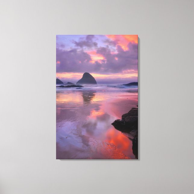 Oregon-strand och havsstaplar, solnedgång canvastryck (Framsida)