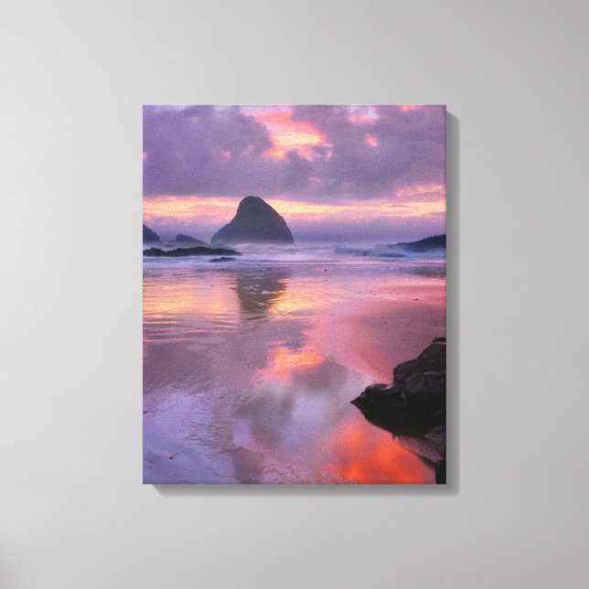 Oregon-strand och havsstaplar, solnedgång canvastryck (Framsida)