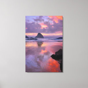 Oregon-strand och havsstaplar, solnedgång canvastryck