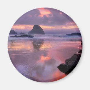 Oregon-strand och havsstaplar, solnedgång magnet