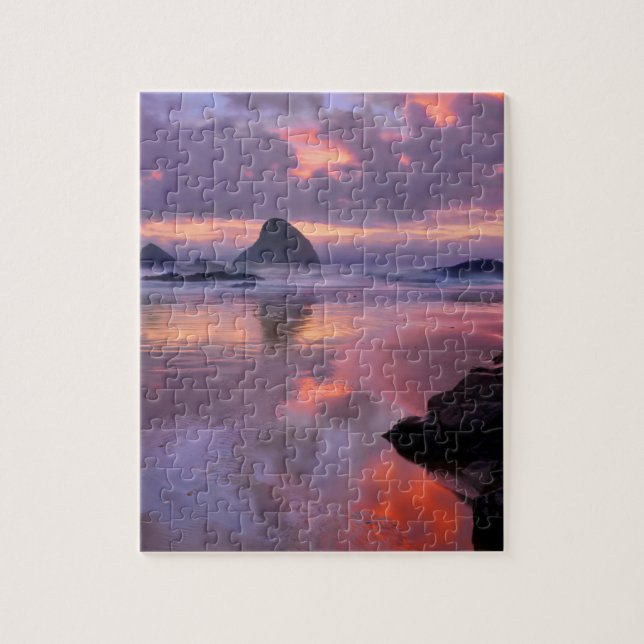 Oregon-strand och havsstaplar, solnedgång pussel (Vertikal)