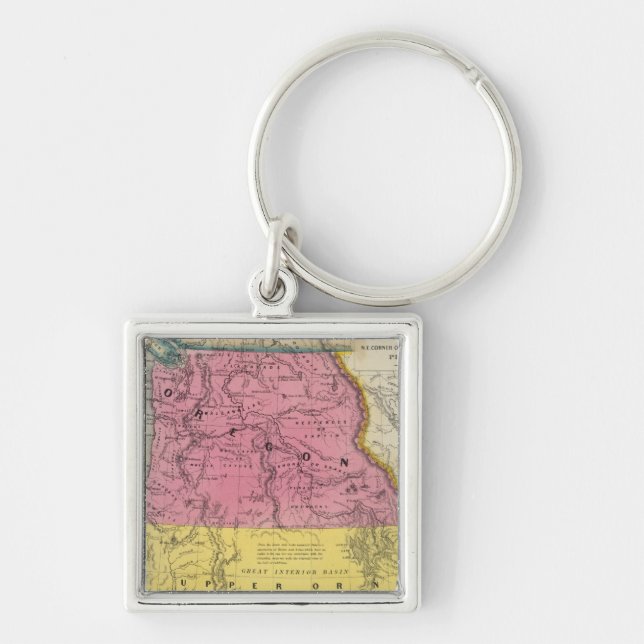 Oregon & Upper Kalifornien Fyrkantig Silverfärgad Nyckelring (Framsidan)