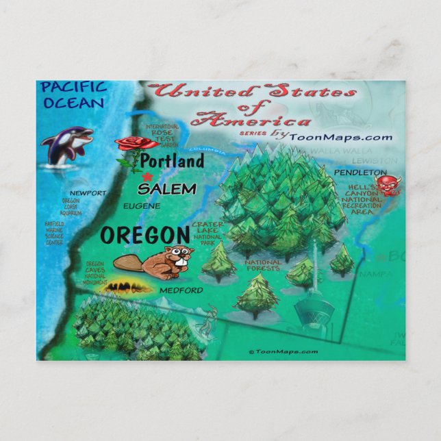 Oregon USA-kort Vykort (Framsida)