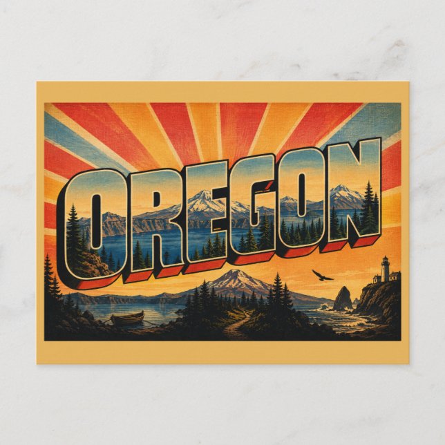 Oregon Vulkanisk sjö Cascade Skogs Konst Vykort (Framsida)