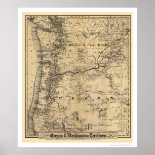 Oregon & Washington Railroad Karta 1880 Poster
