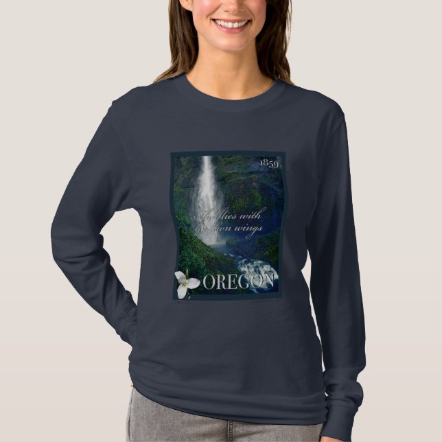 Oregon Waterfall Poster T Shirt (Framsida)