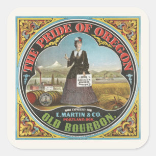 Oregons stolthet, gammalt bourbon-vintageetikett fyrkantigt klistermärke