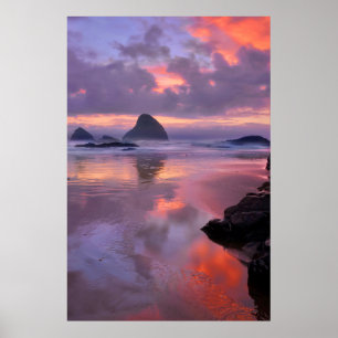 Oregonstrand och havsbottnar, solnedgång poster