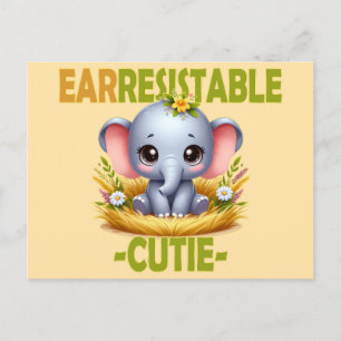 Öreslig Cutie roligt pun. Baby Elephant tecknad Vykort