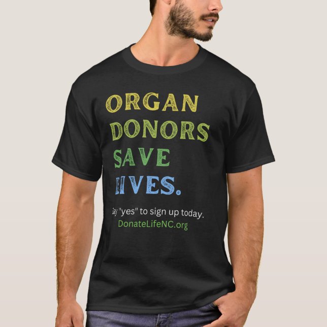 ORGAN DONORS SPARA LIVES—MANAR BLACK T SHIRT (Framsida)