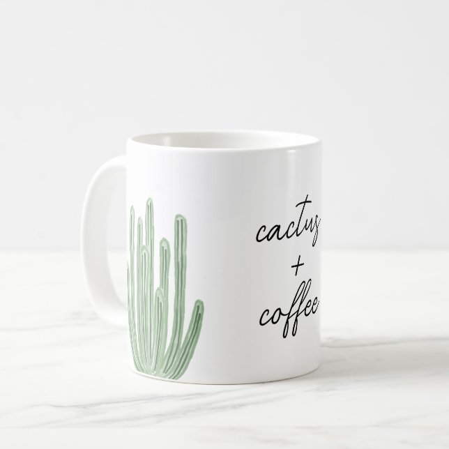 Organ Pipe Cactus Plus Coffee Watercolor Mugg (Framsida vänster)