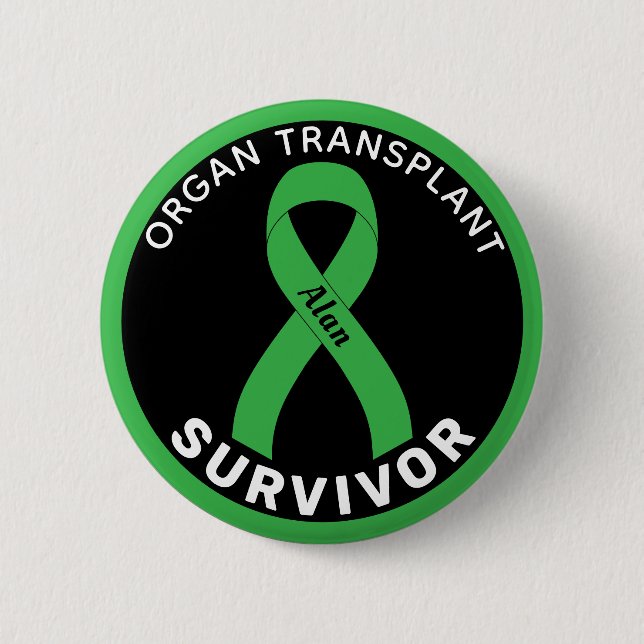 Organ Transplant Survivor Ribbon Black Button Knapp (Framsida)