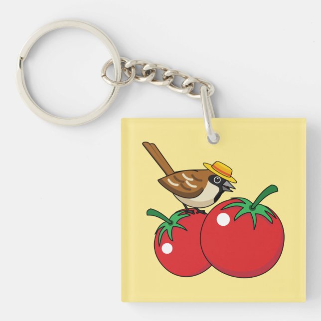 Organic Älskare Sparrow Eating Red Tomato (Framsidan)