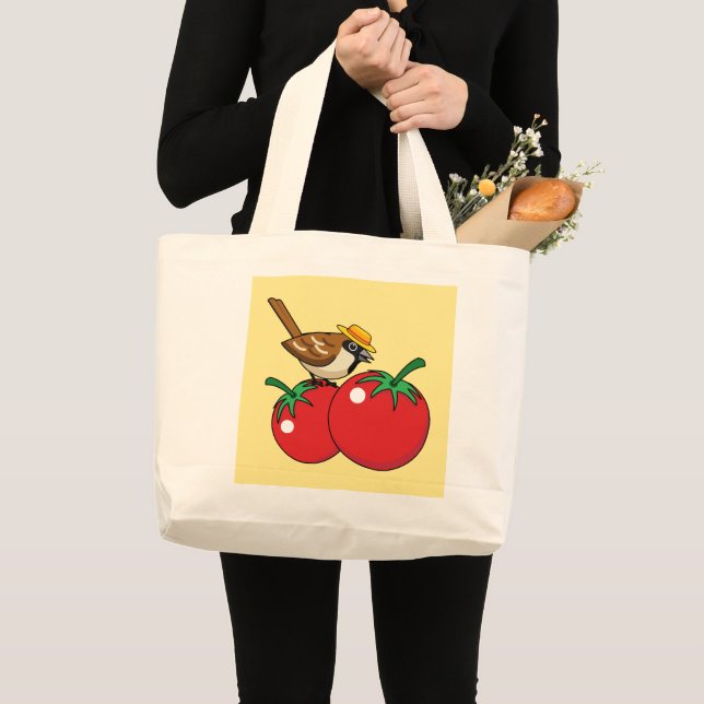 Organic Älskare Sparrow Eating Red Tomato Jumbo Tygkasse (Framsida (produkt))