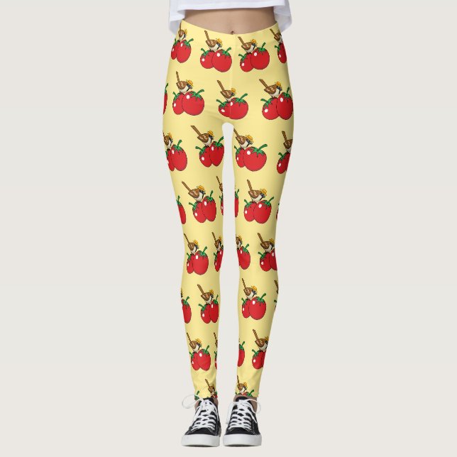 Organic Älskare Sparrow Eating Red Tomato Leggings (Framsida)