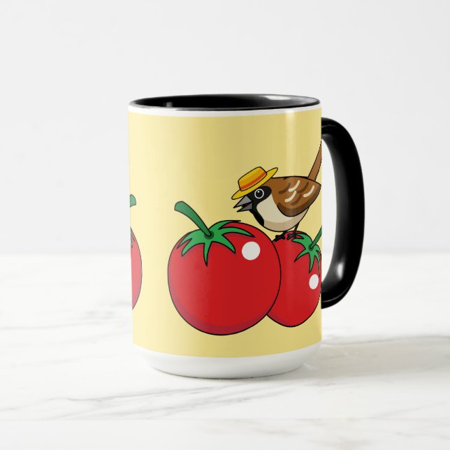 Organic Älskare Sparrow Eating Red Tomato Mugg (Framsida höger)