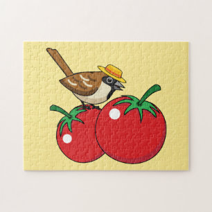 Organic Älskare Sparrow Eating Red Tomato Pussel
