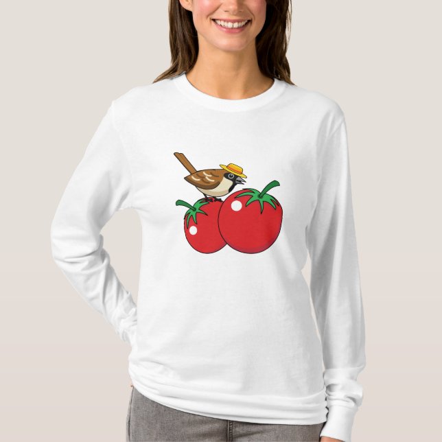 Organic Älskare Sparrow Eating Red Tomato T Shirt (Framsida)