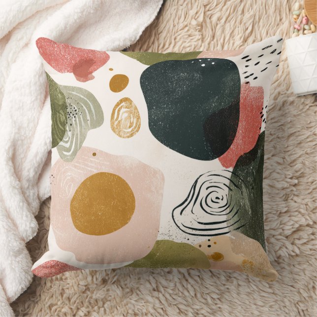 Organic Boho Abstrakt Mönster i Earthy Muted Tone Kudde (Filt)