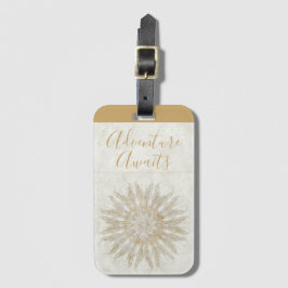 Organic boho stil sunburst mandala golden white bagagebricka