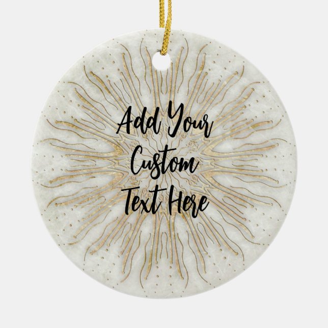 Organic boho stil sunburst mandala golden white julgransprydnad keramik (Framsidan)