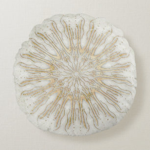 Organic boho stil sunburst mandala golden white rund kudde