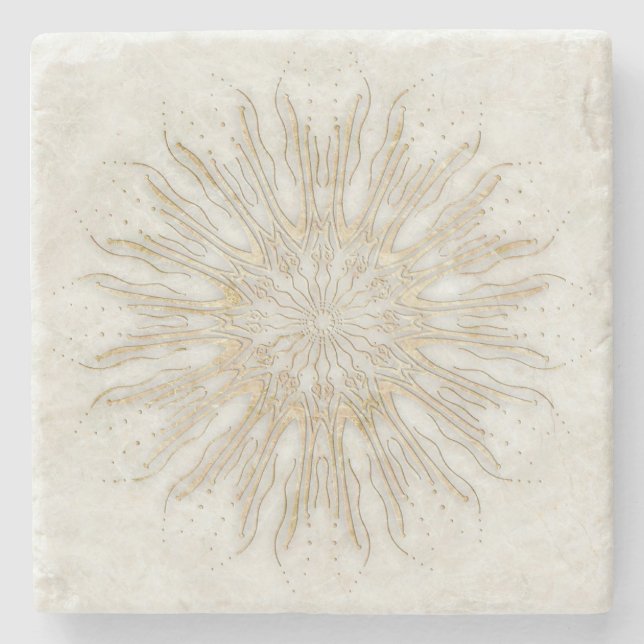 Organic boho stil sunburst mandala golden white stenunderlägg (Framsidan)