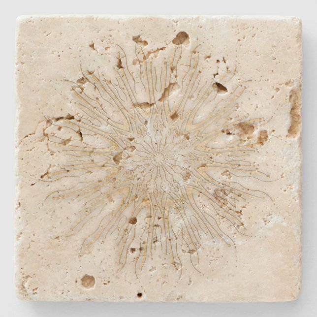 Organic boho stil sunburst mandala golden white stenunderlägg (Framsidan)