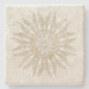 Organic boho stil sunburst mandala golden white stenunderlägg