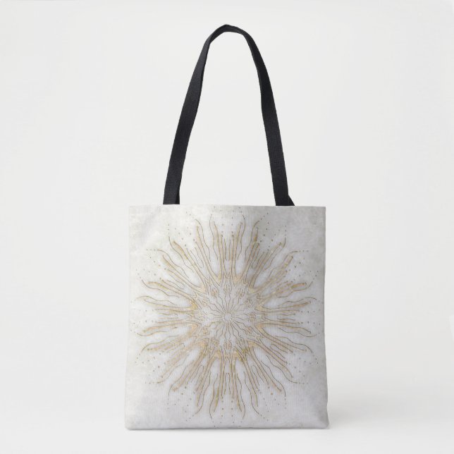 Organic boho stil sunburst mandala golden white tygkasse (Framsida)