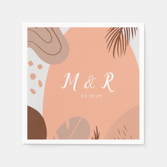 Organic Collage Monstera Bröllop Logotyp Earth Ton Pappersservett (Framsidan)