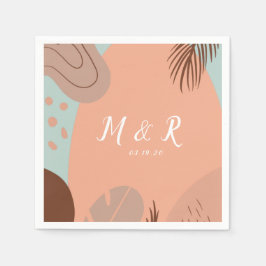 Organic Collage Monstera Bröllop Logotyp Earth Ton Pappersservett