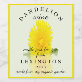Organic Dandelion Vin Homemade Vinflaska Etikett