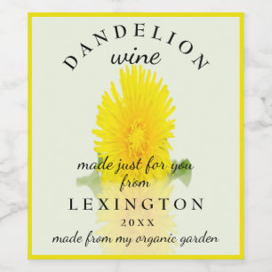 Organic Dandelion Vin Homemade Vinflaska Etikett