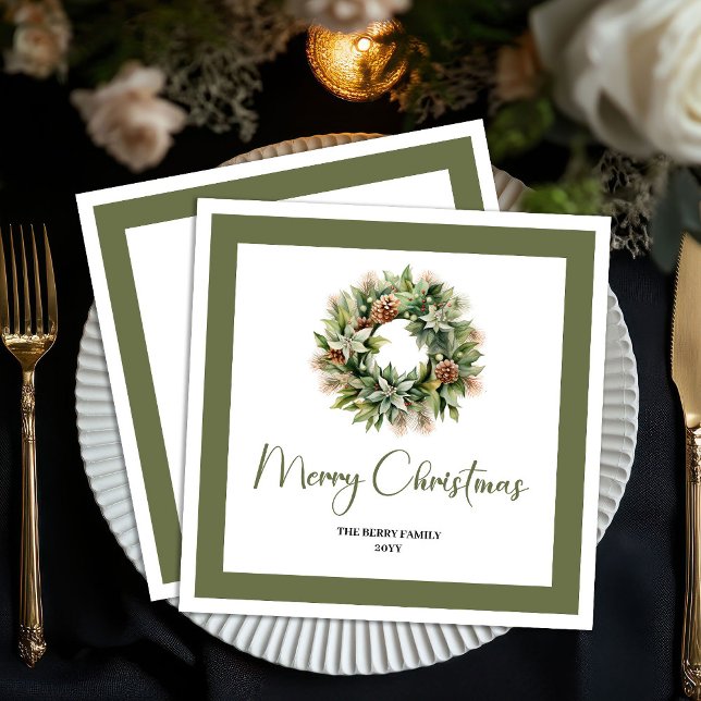 Organic Earth Tone Christmas Wreath Custom Napkins Pappersservett (Organic Earth Tone Christmas Wreath Custom Napkins)