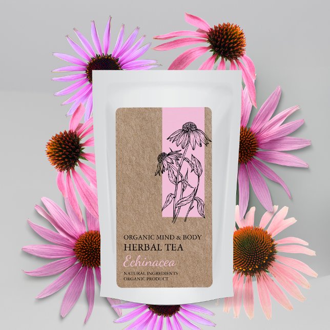 Organic Echinacea Herbal Tea Kraft Business Label Fraktsedel (Skapare uppladdad)