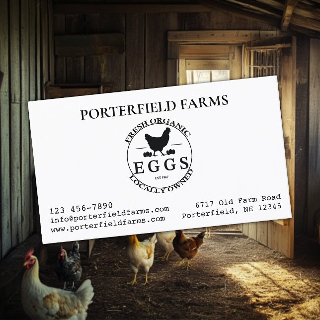 Organic Farm Eggs Black on White Visitkort (Skapare uppladdad)
