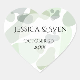 Organic Greenery Geometric Abstrakt Bröllop Hjärtformat Klistermärke