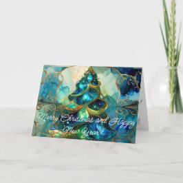 Organic Jewel Tone Modern Christmas Tree Helgkort