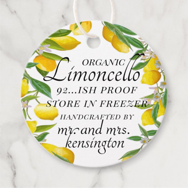 Organic Limoncello Bröllop Guest Flaska Gåvor Etiketter (Framsida)