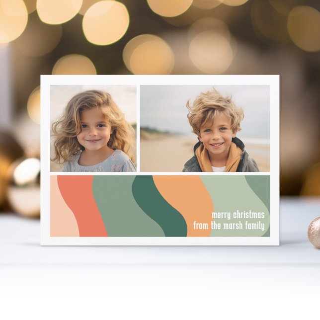 Organic Line Abstrakt Art - 2 Photo Jade Tangerine Julkort (Holiday Photo Greeting Card - Jade and Tangerine Organic Curves)
