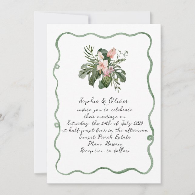 Organic Modern Tropical Wedding Invitation Inbjudningar (Framsida)