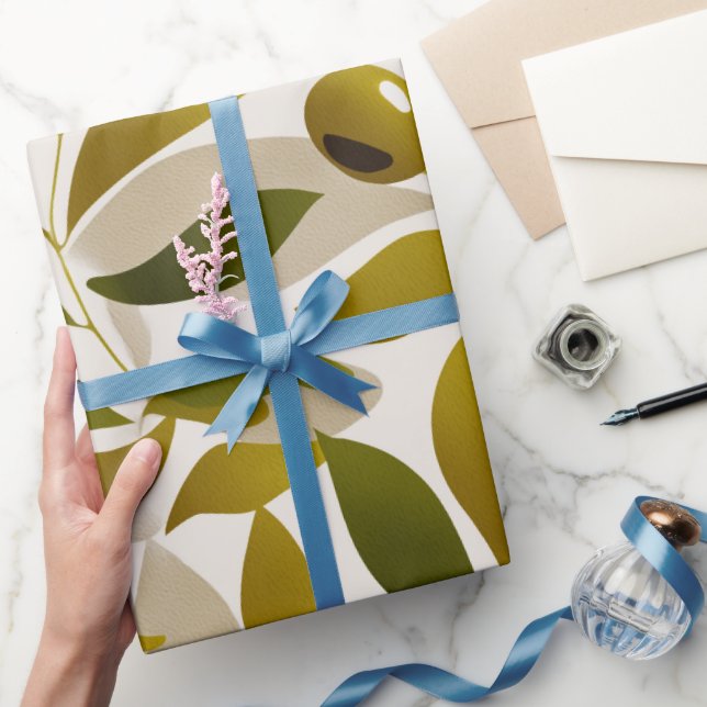 Organic Nature Green Olive Beige Abstract Pattern Presentpapper (Gifting)